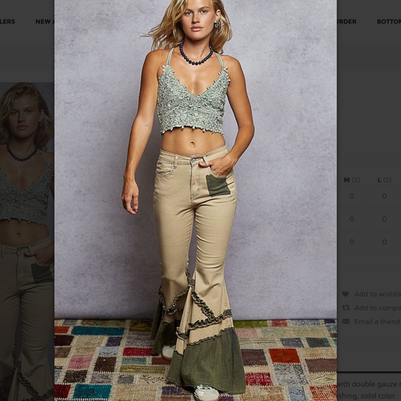 POL “ Marcella 3 “ POL Stretchy Denim Pants with Flared Leg and Gauze Ruffle 67 - Picture 4 of 5